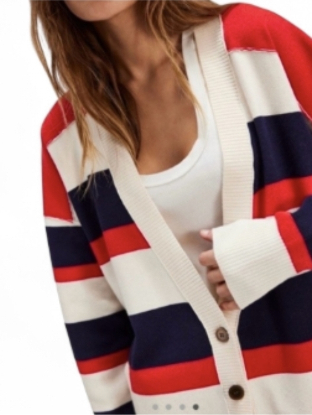 FREE PEOPLE League Of Her Own Red White Blue Striped Oversized Cardigan - Small
